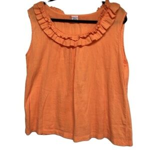Icantoo Orange Ruffle Neck Sleeveless Top Large